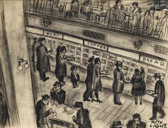 RUTH LIGHT BRAUN. Group of 3 drawings of New York City life in the 1930s.